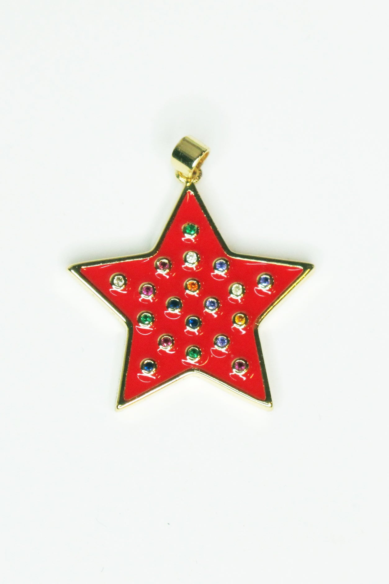 DIJE ESTRELLA C/ENAMEL ROJO Y VARIOS PUNTOS C/ CZ